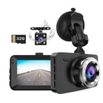 Dash Cam Front and Rear Car Camera, Dual lens Drive Recorder Dashcam Dashboard with SD Card, 1080P Full HD, 3.0" Screen, Loop Recording, G-sensor, WDR, Night Vision, Motion Detection, 170° Wide Angle