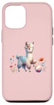 iPhone 15 Pink Cute Alpaca with Floral Crown and Colorful Ball Case