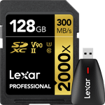 Lexar Pro 2000X SDHC/SDXC UHS-II U3(V90) R300/W260 128GB - incl FOC cardreader/LRW450