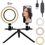 AJH LED Ring Light with Stand Phone Holder,Table Ring Camera Selfie Light USB Dimmable Small Circle Lamp Makeup YouTube Video Shooting Selfie Live Stream / 8in