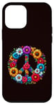 Coque pour iPhone 12 mini Signe de la paix coloré fleurs hippie rétro années 60 70 pour femme