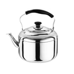 Fablcrew 4L Stainless Steel Whistle Kettle with Black Handle, Thickened Whistling Kettle Domestic Gas Kettle Silver