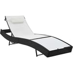 Helloshop26 - Transat chaise longue bain de soleil lit de jardin terrasse meuble d'extérieur avec oreiller résine tressée noir - Noir