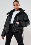 Missguided UK & IE Black Faux Leather Puffer Jacket,
