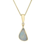9ct Yellow Gold Opal Diamond Straight Edge Pear Drop Necklace D