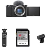 Sony Alpha ZV-E10 APS-C Mirrorless Interchangeable Lens Vlog Camera + Content Creator kit "Microphone Edition" including: Bluetooth Shooting Grip, Memory Card and Microphone