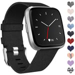 Ouwegaga Compatible with Fitbit Versa Strap/Fitbit Versa 2 Strap, Woven Bands Replacement Sport Wristband Compatible with Fitbit Versa/Versa Lite Small, Dark Black