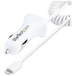 StarTech.com Lightning billaddare med spiralkabel - 1 m iPhone laddare - Dubbel USB-laddare för telefoner och surfplattor
