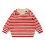 Petit Piao O-Neck Light Nordic Knit Sweater Off White/Bright Red