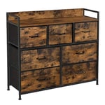 Songmics Fabric Chest of Drawers, sovrum förvaringsenhet, 7 lådor, rustik brun och svart