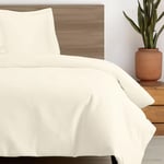 Pizuna Coton peigné Ensemble de Housse de Couette 140x200 cm 1 Personne Ivoire Neuf, 100% Coton Longue Tige 400 Fils Armure Satin, Housse de Couette de Luxe avec Fermeture à Boutons Ivoire Neuf