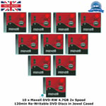 10 x Maxell DVD-RW 4.7GB 2x Speed 120min Re-Writable DVD Discs in Jewel Cased