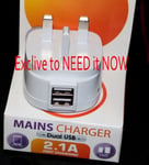 Dual 3 Pin UK Wall Plug charger ULP01 For IPhone 6,6 Plus,5G IPad,IPOD MP3 White