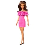 Barbie Fashionistas Doll #217 with Brown Wavy Hair Half-Up Half-Down & Pink Dress, 65th Anniversary Collectible Fashion Doll, HRH15
