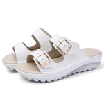 YCKZZR Beach Ladies Summer Platform Casual Female Flip Flops Womens Flat Slide Sandals with Arch Support 2 Strap Adjustable Buckle Slip on Slides Shoes Non Slip Rubber Sole,White,37