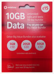 Vodafone SIM Card UK & EUROPE (ROAM FREE) PAYG £15 Bundle -10GB + Unlimited Mins & Texts + International Calling Option - (Love2surf RETAIL PACK)