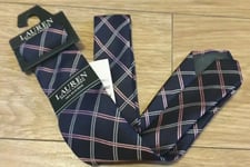 Silk Ralph Lauren 52" Pink/blue Tartan/plaid Boys/mens Woven Silk Tie