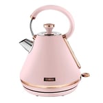 Tower T10044PNK Cavaletto Pyramid Kettle with Fast Boil, Detachable Filter, 1.7 Litre, 3000 W, Marshmallow Pink and Rose Gold