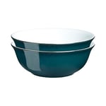 Denby - Greenwich Cereal Bowls Set of 2 - Dishwasher Microwave Safe Crockery 650ml, 16.5cm - Glazed Ceramic Stoneware Tableware - Green, White Chip & Crack Resistant Soup Bowls