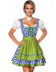 Rutete Blått og Hvitt Tradisjonelt Oktoberfest Kostyme med Grønne Partier
