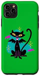 Coque pour iPhone 11 Pro Max Retro Atomic Age Mid Century Vampire Chat noir avec ailes de chauve-souris