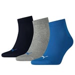 PUMA Unisex Puma Unisex 3p Quarter Plain Sock, Multicoloured (Blue Grey Melange), 2.5-5 UK