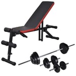 vidaXL Adjustable Sit-up Bench with Barbell and Dumbbell Set 30.5 kg UK NEW