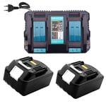 Replacement Dual Port Rapid Charger with 2x 5.0Ah 18V Battery (LED) for Makita 18V Makita Hammer Drill DHR171Z Pendulum Jigsaw DJV181Z Slicer DKP180Z Chainsaw DUC353Z Lawnmower DLM380Z