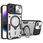 iPhone 15 Pro-deksel med stativ og kamerabeskyttelse - Sølv