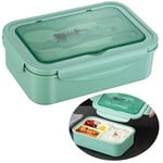BAIBEI Lunch Box, Bento Lunch for Adults and Children, Food Container with Compartments and Cutlery Set, BPA Free, Dishwasher and Microwave Oven(Green)