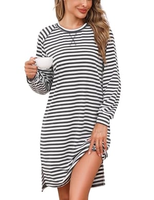 Chemise De Nuit Femme Demegimi En Coton – Manches Longues, Motif Cœur, Col Rond | Longueur Genou, Confortable – Pour Automne/hiver, Cadeau Saint‑Valentin, Noël