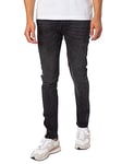 JACK & JONES Men's Jeans Slim Fit Denim Pants Low Rise Button Fly, Black Denim Colour, UK Size 28W / 32L