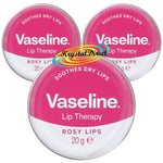 3x Vaseline Lip Balm Therapy Petroleum Jelly Rosy Lips 20g Travel Size Pot