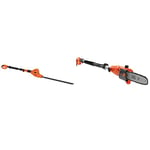 BLACK+DECKER PH5551-GB Corded Hedge Trimmer, 550 W & Corded Pole Saw 800 W 25 cm Cutting Width with Pivoting Head and Easy Fill Oil System PS7525-GB