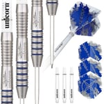 Unicorn Steel Tip Darts Set | Gary 'The Flying Scotsman' Anderson Silver Star | 80% Natural Tungsten Barrels with Blue Accents | 21 g