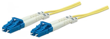 Intellinet Fiber Optic Patch Cable, OS2, LC/LC, 10m, Yellow, Duplex, Single-Mode, 9/125 µm, LSZH, Fibre, Lifetime Warranty, Polybag