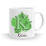 i-Tronixs® Personalised Name Initial Colour Printed Coffee Tea Mug for Valentines Day Birthday for Him Her Boyfriend Girlfriend Fiance Husband Wife Friend (Green)