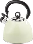 Buckingham Colour Coated Stainless Steel Retro Whistling Kettle Cream, 2.5 Litre with Heat Resistant phenolic Handle, 19.5 x 19.5 x 18 cm