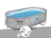 Kit piscine tubulaire ovale Bestway Power Steel SwimVista avec hublots 4,27 x 2,50 x 1,00 m + Kit d'entretien Deluxe