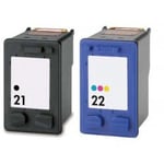 FGE Pack de 2 Cartouches d'encre compatibles pour HP 21 22 - Noir/Cyan/Magenta/Jaune