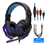 Professional Led Light Gaming Headphones for Computer PS4 Adjustable Bass Stereo PC Gamer Over Ear Wired Headset With Mic Gifts BlackBlue with Light