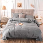 Hotel Quality 100% Poly Cotton Plain Dyed Grey Duvet Covet Set + 2 Pillow Cases King Size Bedding set Super Soft Quilt Case (King, Grey)
