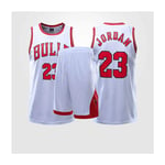Jordan#23 Bulls basketball jersey adult white, basketball gym T-shirt vest round neck sleeveless sports top and shorts suit, fabric (S~4XL)-S