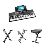 RockJam RJ361 61 Key Keyboard Piano with Sheet Music Stand + Double braced Keyboard Stand + Adjustable Keyboard Stand with Locking Straps + Adjustable Padded Keyboard Bench and Piano Stool