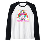 Alpha Male Unicorn Rainbow and Stars Funny Weird Y2K Humor Raglan Baseball Tee