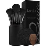 Luvia Cosmetics Brush Set Prime Vegan Pro Black Sminkpensel 12 st + makeupsvamp 1 rengöringspad Förslutbar penselhållare Stk.