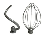 Kitchenaid Coated Spiral Dough Hook And Wire Whisk For 5QT Bowl Lift Mixers.
