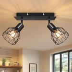 Kimjo Luminaire Plafonnier Salon - Plafonnier Cuisine 2 Spot Orientable - E14 Spots de Plafond Industriel Noir Lustre Cuisine - Rampe Spot Applique Plafond Intérieur Sans Ampoule