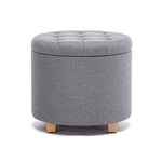 HNNHome Ottoman Rond en Lin avec Coffre de Rangement, Pouf, Tabouret, avec siège/Couvercle rembourré Amovible, pour Salon, Coiffeuse, Chambre, Entrée - 45 cm de diamètre - Gris Clair