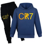 CR7 Ronaldo Barn Pojkars Avslappnad Träningsoverall Fotboll Huvtröja Byxor Pullover Outfit Marinblå Marinblå Navy blue 140 cm